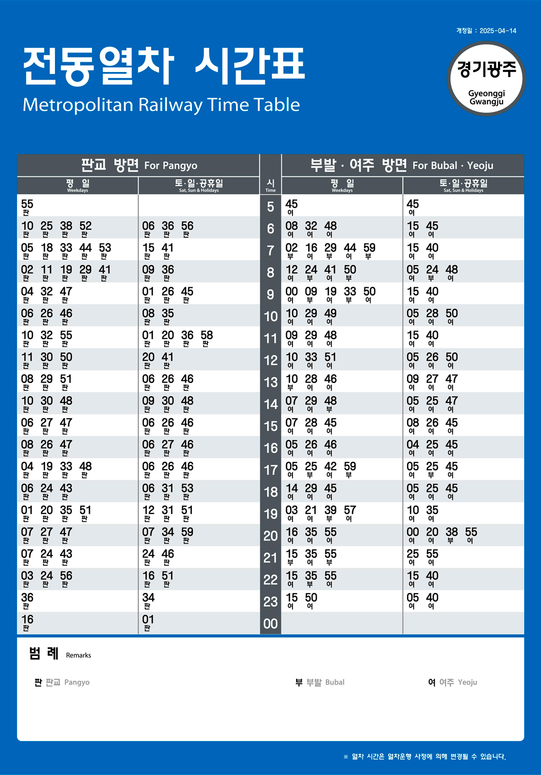 경기광주역의 전동열차 시간표를 안내하는 이미지입니다.