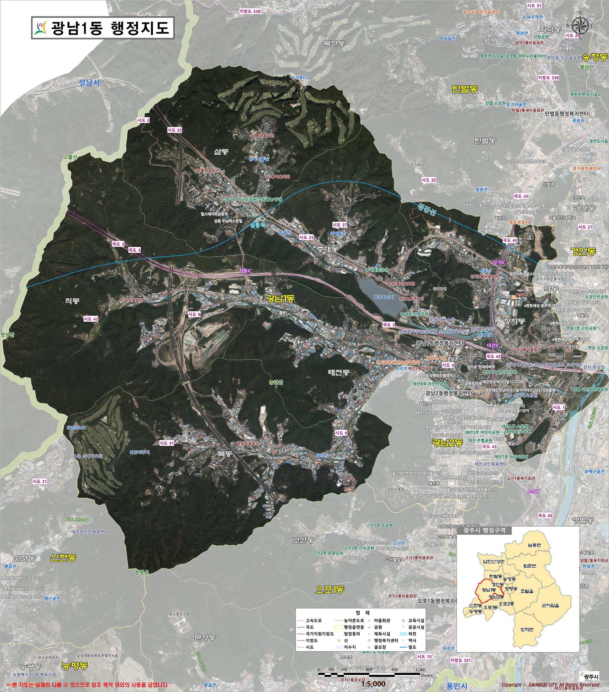 탄벌동 행정지도 안내도입니다.
